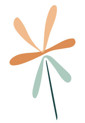 Abstract minimalist flower with orange and green petals on a thin stem.