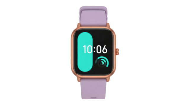 Isolated lavender color smart watch with metal casing, time 10 06, modern technology object - Powered by Adobe