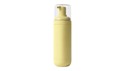 Isolated pastel yellow bottle with dispenser, face wash, skin care product, no reflections