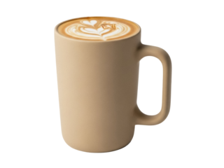 Isolated mug of latte art on solid neutral color, perfect for a morning pick-me-up moment.