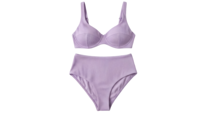 Isolated purple swimsuit set fashion apparel for women on seamless background with soft light