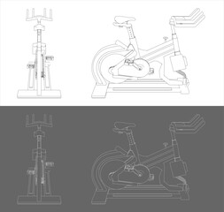 Detailed Outline Sketch of Spin Bike Front and Side View