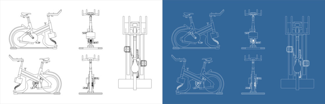 Orthographic Technical Drawing of Stationary Spin Bike Machine