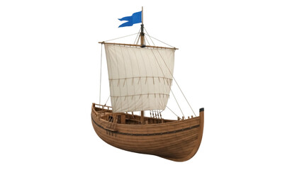 Isolated wooden sailing ship vessel, historic maritime transport, naval adventure fleet, old boat