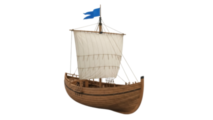 Isolated wooden sailing ship vessel, historic maritime transport, naval adventure fleet, old boat