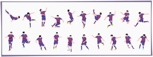 Set of football players with different poses. Suitable for a football theme. Vector illustration.