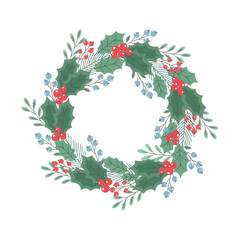 Vector Christmas wreath for greeting card. Vector illustration