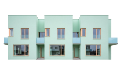 Isolated modern residential building complex with geometric facade design and balconies