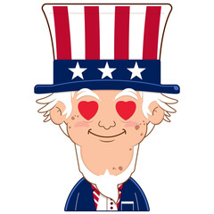 Uncle Sam in love face cartoon cute for Independence Day (US)