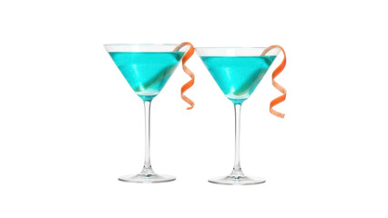 Isolated blue martini cocktails with orange zest garnish, festive drinks for celebration