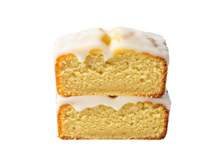 Isolated stacked lemon loaf cakes with icing, two slices, food photography, sweet dessert