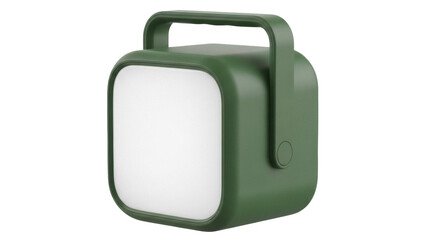 Isolated green portable LED lantern with carrying handle for camping, hiking and emergencies