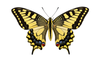 Isolated yellow swallowtail butterfly, beautiful wing pattern and color, elegant insect species