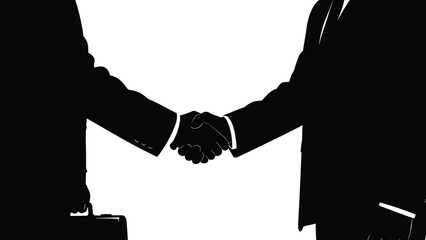 Handshake silhouette icon, business agreement gesture, black illustration, professional interaction symbol, partnership concept, formal greeting pose, corporate deal moment