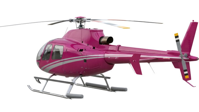 Isolated Magenta Helicopter in Flight, Air Mobility and Passenger Transport for Business