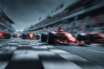 Obraz premium blurred image of racing cars on a race track during a race