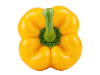 Isolated yellow bell pepper, single vegetable with green stem, fresh and healthy, food ingredient