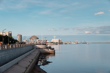 Riverside at sunset. Blagoveshchensk, Amur region, Russia