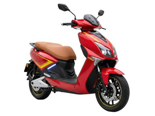 Isolated red electric scooter with brown seat ready for eco friendly urban transport