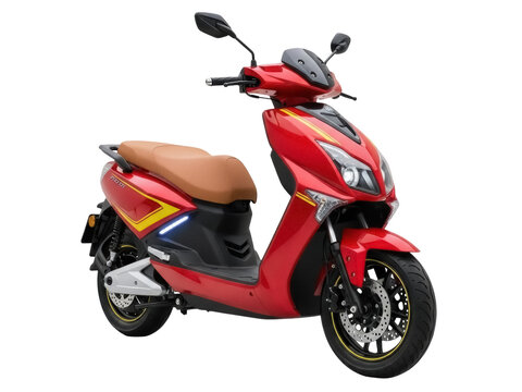 Isolated red electric scooter with brown seat ready for eco friendly urban transport