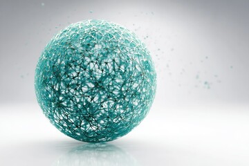 A cyan orb of interconnected lines and particles, rendered against a soft, gradient background