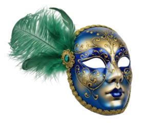 Isolated Venetian mask with green feathers, ornate carnival costume accessory, party decoration