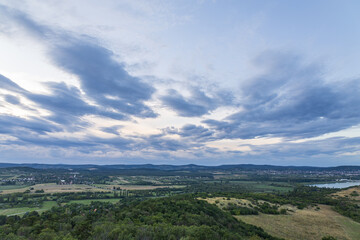 Fototapeta premium Panorama of the landcape and lake, view of Lake Balaton in Hungary