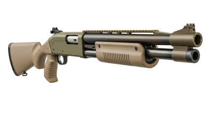 Isolated shotgun for hunting or police enforcement in beige, olive, and black tones