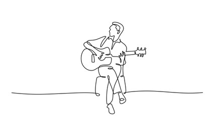 One Line Art of a Musician with an Acoustic Guitar