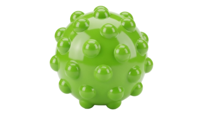 Isolated green spiked ball, massage ball, spiky toy ball, green bouncy ball on no background