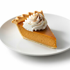 Delicious Slice of Pumpkin Pie with Whipped Cream Topped with Cinnamon on a White Plate