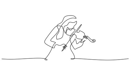 One Line Drawing of a Woman Violinist Playing a Melody