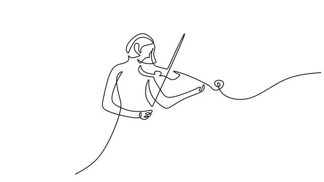 Continuous Line Art of a Female Violinist with Music Notes