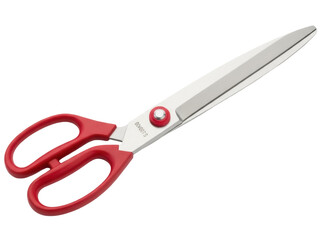 Isolated scissors for cutting and trimming, precision tool with red handles and metal blades