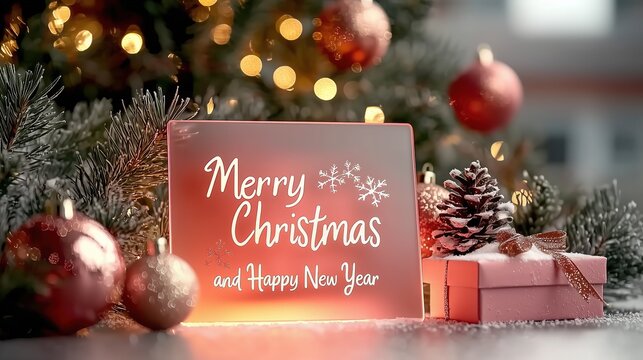 Christmas New Year Light-Up Greeting Sign, HD Holiday Ambiance Decor Material, Morandi Rose Gold Christmas Style, Suitable for Boutique Cafe/Creative Gift Store