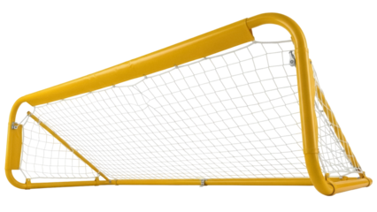 Isolated yellow soccer goal with netting for sport game on a neutral backdrop setting