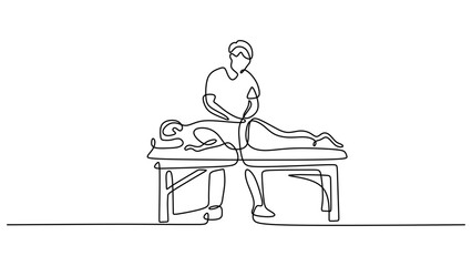 Continuous Line Drawing of a Chiropractor Adjusting a Patient Back, a spinal adjustment.