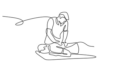 Chiropractor in physical therapy, continuous one line drawing. Chiropractic treatment for recovery concept.