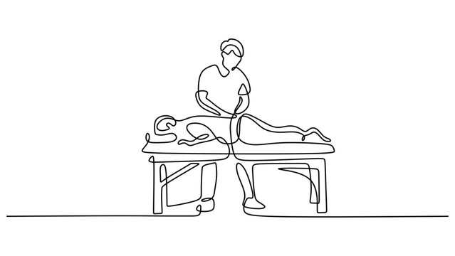 Continuous Line Drawing of a Chiropractor Adjusting a Patient Back, a spinal adjustment.