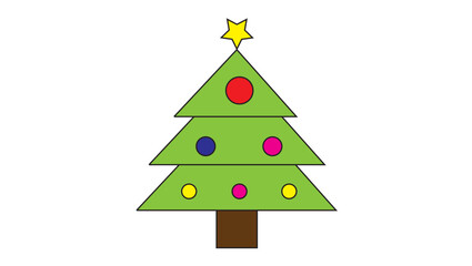 Cartoon Christmas Tree with Ornaments and Star Topper Vector Illustration