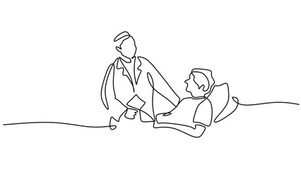 One line drawing Doctor in Consultation with an Elderly Patient