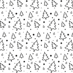 Christmas Tree seamless pattern design, seamless tree, candy canes, Santa and floral pattern, wrapper decoration vector, fabric pattern, Minimalist Pattern Merry Christmas season black and white 