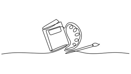 Continuous Line Art of a Watercolor Book and Paint Palette