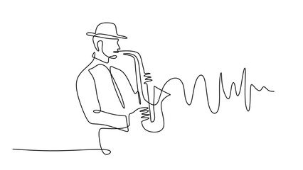 Continuous Line Drawing of a Musician Playing Saxophone