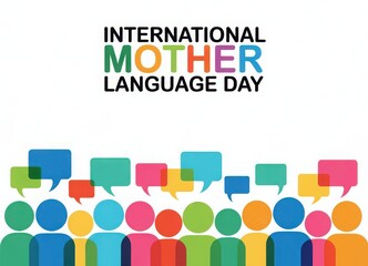 International Mother Language Day with colorful speech bubbles and people
