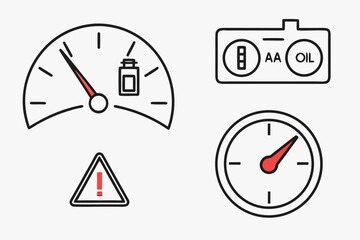 Obraz premium Minimal Vector Car Dashboard Alert Icon Set Clean Vector Icon Set