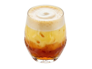 Isolated glass of layered cocktail drink with cream foam beverage over transparent cup