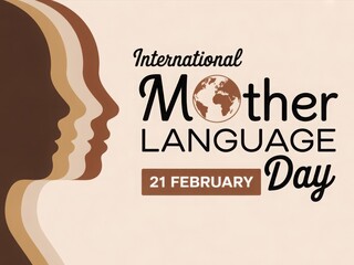 International Mother Language Day graphic with diverse profiles and globe