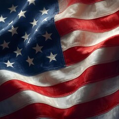 Patriotic Canvas: A close-up shot of the American flag, showcasing its vibrant stars and stripes, evoking a sense of national pride and unity.