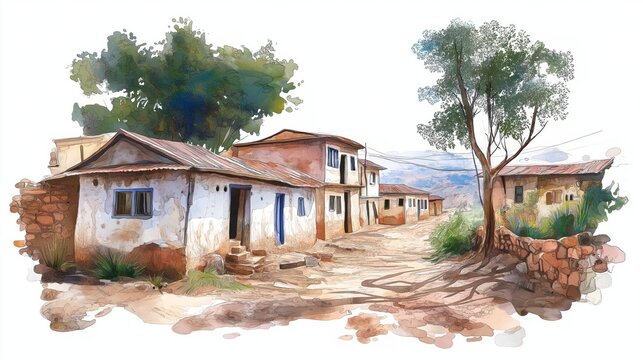Harar Jugol. Harar Jugol hand drawn watercolor illustration on white background